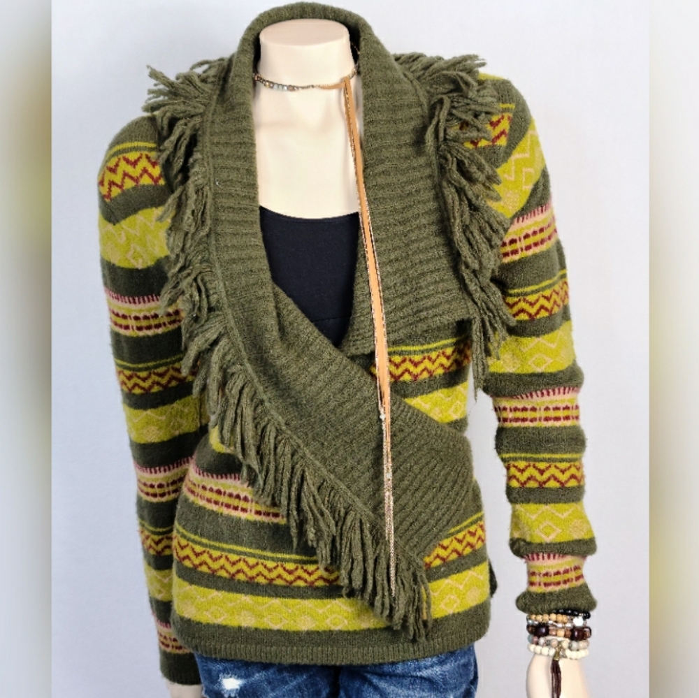 Soft Surroundings Olive Fair Isle Wrap Sweater SZ M